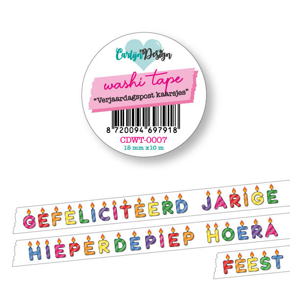 CarlijnDesign Washi tape Verjaardagspost kaarsjes CDWT-0007